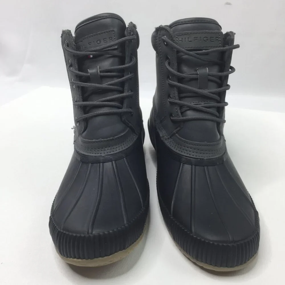 832. Tommy Hilfiger Sleek Waterproof Black Rain & Snow Duck Ankle Boots